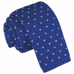 Royal Blue Flecked V Polka Dot Knitted Skinny Tie Royal Blue Flecked V Polka Dot Knitted Skinny Tie
