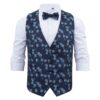 Blue Floral Rose Wedding Waistcoat and Bow Tie Set