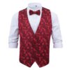 Red Floral Rose Wedding Waistcoat and Bow Tie Set