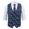 Blue Floral Rose Wedding Waistcoat and Tie Set