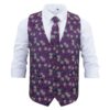 Purple and Yellow Floral Rose Wedding Waistcoat and Tie Set