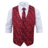 Red Floral Rose Wedding Waistcoat and Tie Set
