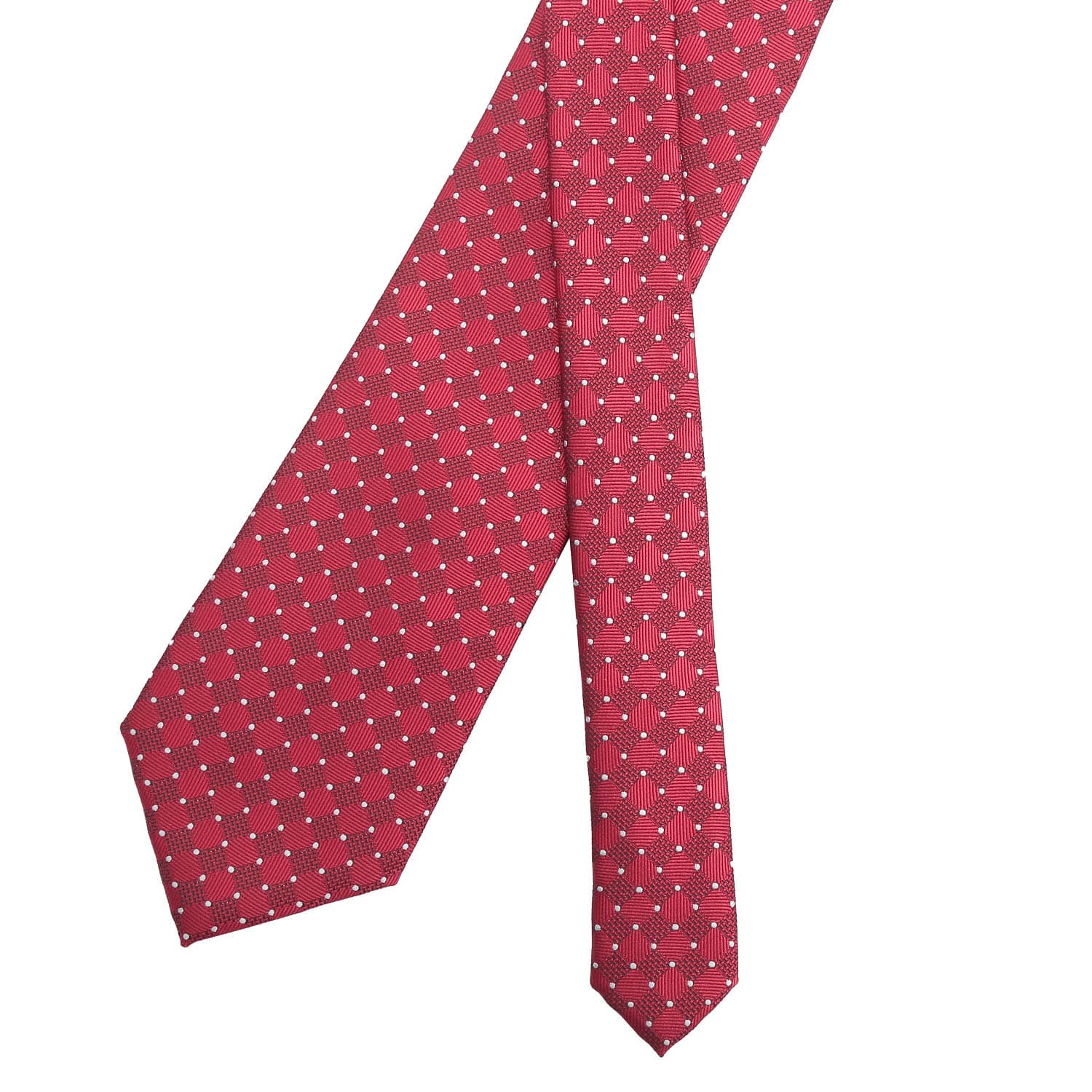 Red and White Geometric Pin Dot Modern Classic Tie