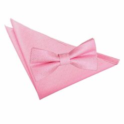 Baby Pink Greek Key Bow Tie and Pocket Square Set
