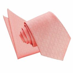 Coral Greek Key Tie and Pocket Square Set