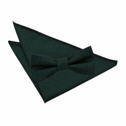 Dark Green Greek Key Bow Tie and Pocket Square Set