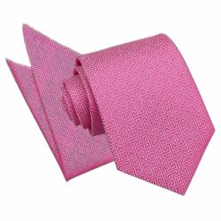 Fuchsia Pink Greek Key Tie and Pocket Square Set