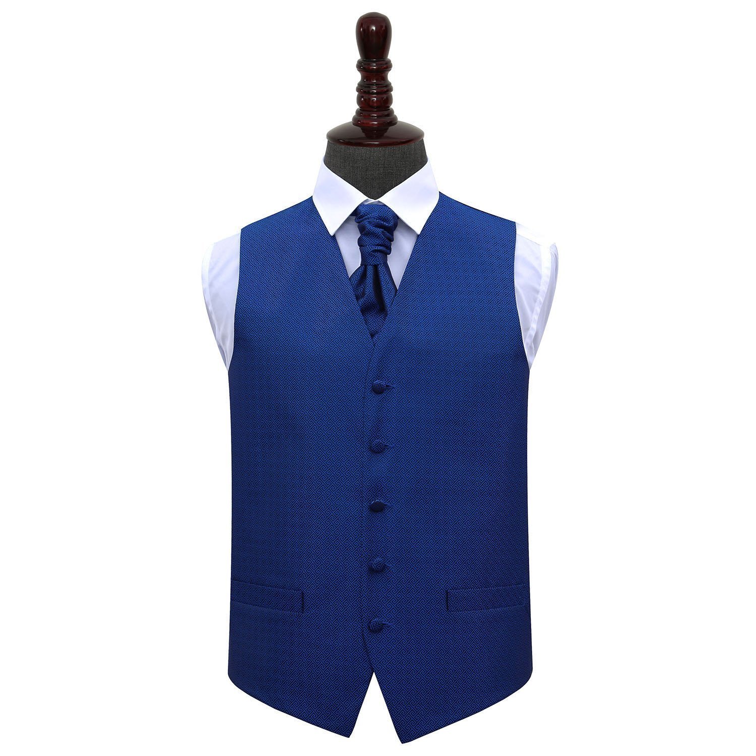 Greek Key Royal Blue Wedding Waistcoat & Cravat Set