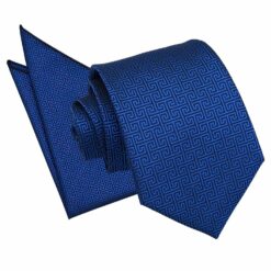 Royal Blue Greek Key Tie and Pocket Square Set