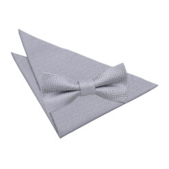Silver Greek Key Bow Tie and Pocket Square Set Silver Greek Key Bow Tie and Pocket Square Set