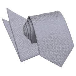 Silver Greek Key Tie and Pocket Square Set