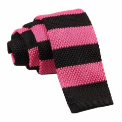 Hot Pink and Black Striped Knitted Skinny Tie