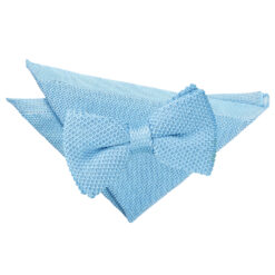 Baby Blue Knitted Bow Tie and Pocket Square Set