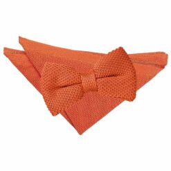 Tangerine Knitted Bow Tie and Pocket Square Set Tangerine Knitted Bow Tie and Pocket Square Set