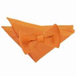 Tangerine Knitted Bow Tie and Pocket Square Set Tangerine Knitted Bow Tie and Pocket Square Set