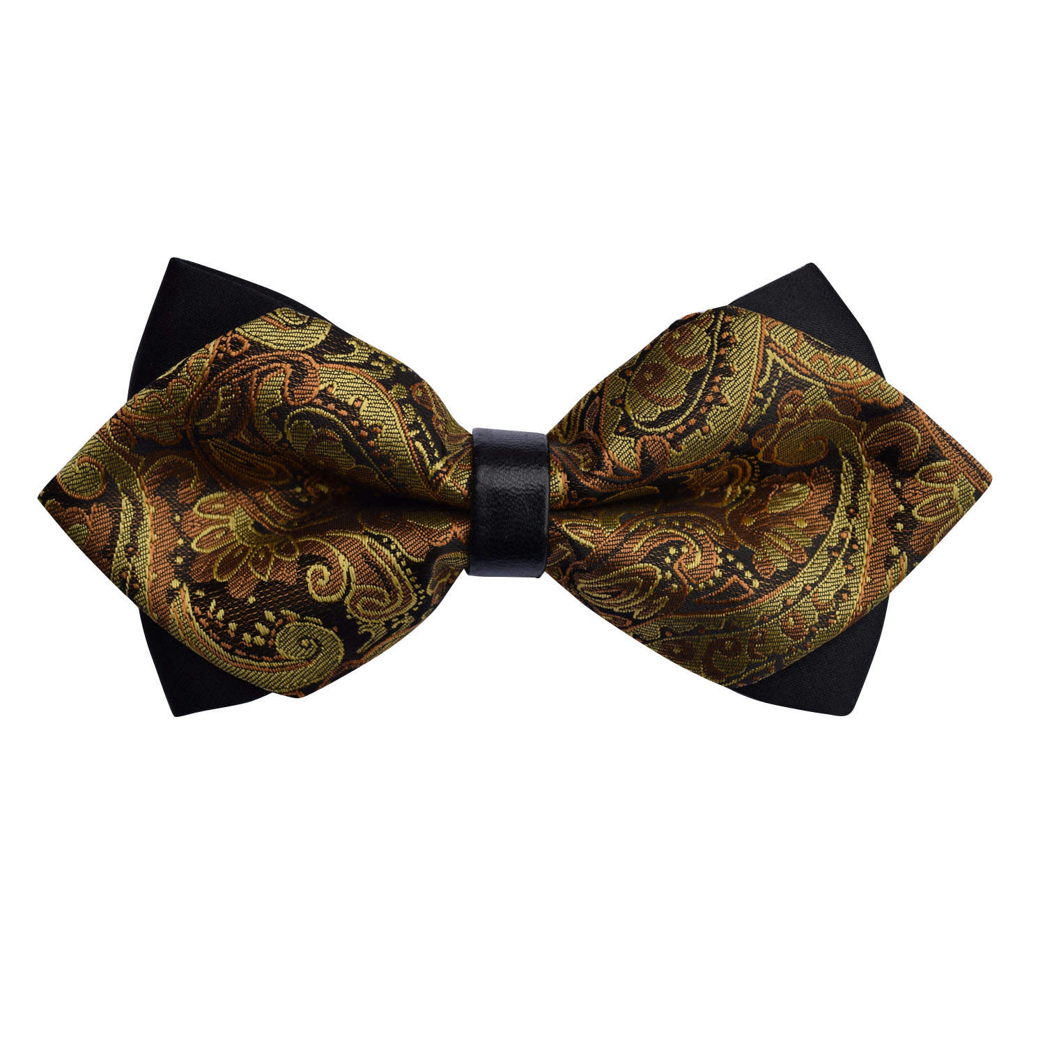 Men’s Paisley Dark Gold Diamond Tip Bow Tie