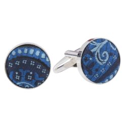 Blue and Black Paisley Bohemian Cufflinks Blue and Black Paisley Bohemian Cufflinks
