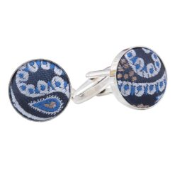 Blue and Cream Paisley Bohemian Cufflinks Blue and Cream Paisley Bohemian Cufflinks