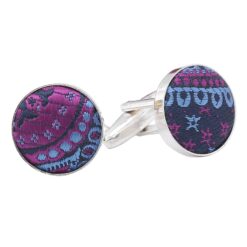 Blue and Orchid Paisley Bohemian Cufflinks Blue and Orchid Paisley Bohemian Cufflinks
