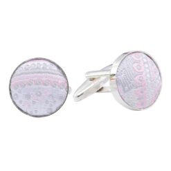 Silver and Pink Paisley Bohemian Cufflinks Silver and Pink Paisley Bohemian Cufflinks