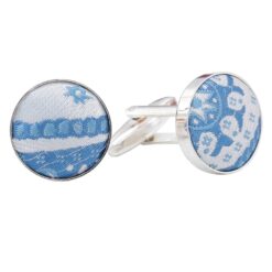 White and Blue Paisley Bohemian Cufflinks White and Blue Paisley Bohemian Cufflinks