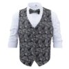 Black and Silver Paisley Bohemian Wedding Waistcoat and Bow Tie Set