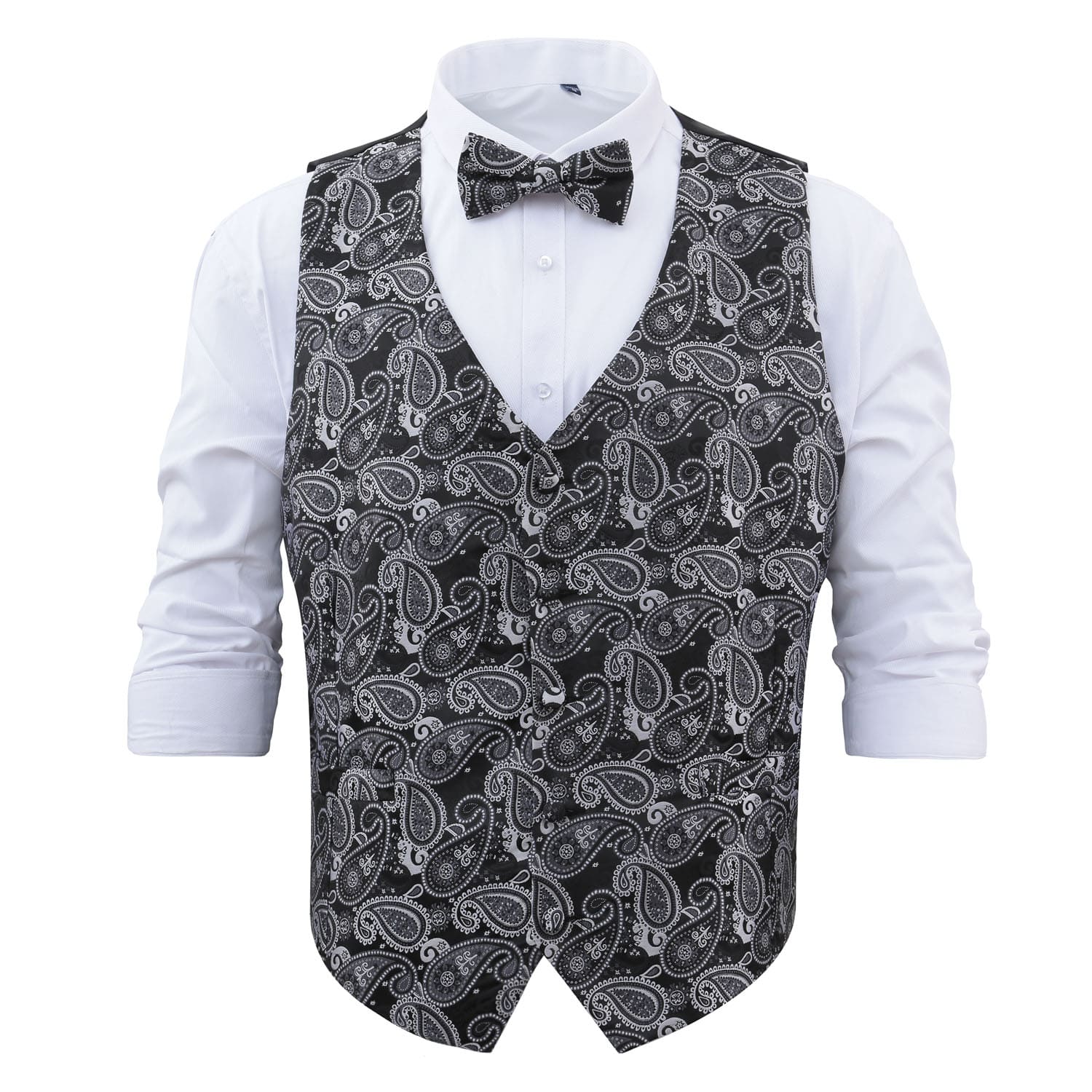 Mens silver vest and on sale bow tie