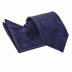 Navy Blue Paisley Tie and Pocket Square Set