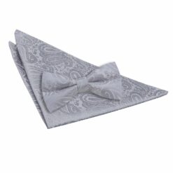 Silver Paisley Bow Tie and Pocket Square Set Silver Paisley Bow Tie and Pocket Square Set