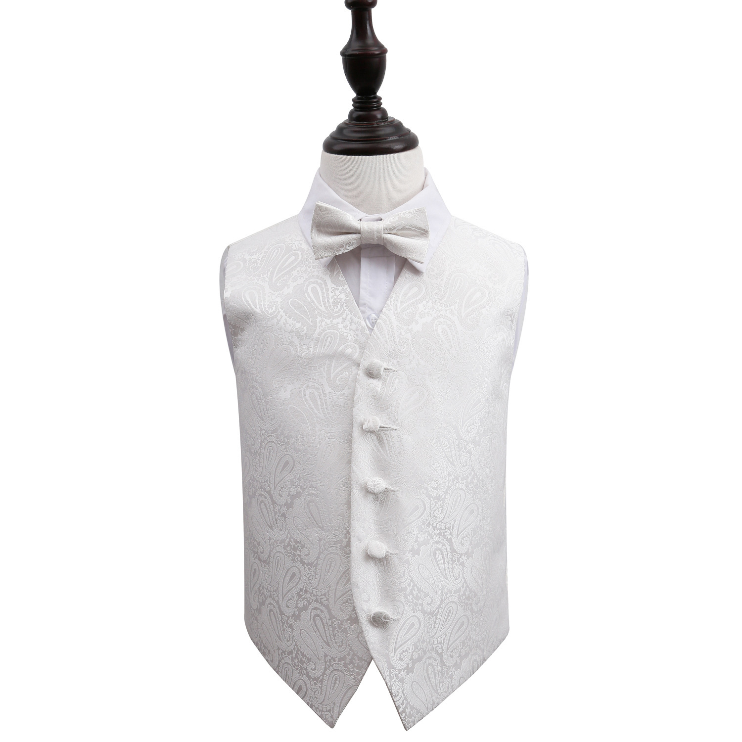 DQT Woven Floral Paisley Black Mens Wedding Waistcoat & Bow Tie Set