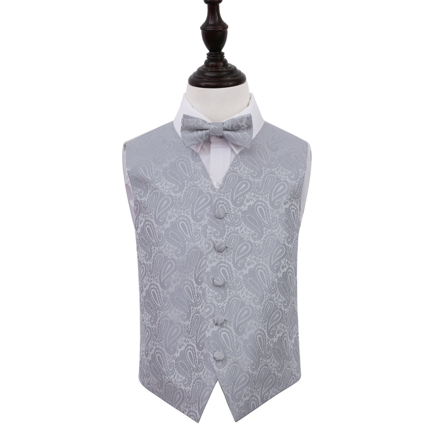 DQT Woven Floral Paisley Black Mens Wedding Waistcoat & Bow Tie Set