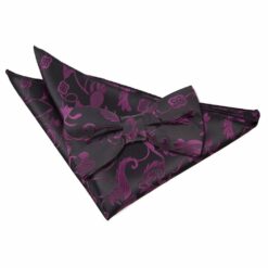 Black and Purple Floral Bow Tie and Pocket Square Set