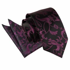 Black and Purple Floral Tie and Pocket Square Set Black and Purple Floral Tie and Pocket Square Set