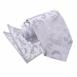 Silver Floral Tie and Pocket Square Set Silver Floral Tie and Pocket Square Set