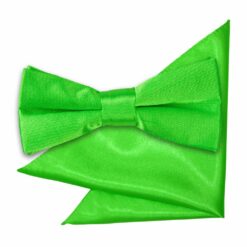 Apple Green Plain Satin Bow Tie and Pocket Square Set for Boys