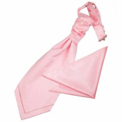 Baby Pink Plain Satin Wedding Cravat and Pocket Square Set for Boys
