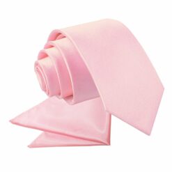 Baby Pink Plain Satin Tie and Pocket Square Set for Boys