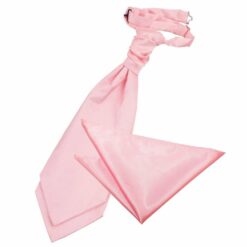 Baby Pink Plain Satin Wedding Cravat and Pocket Square Set