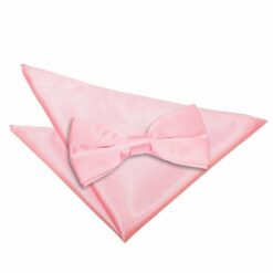 Baby Pink Plain Satin Bow Tie and Pocket Square Set