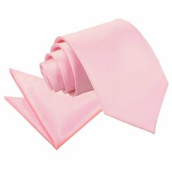 Baby Pink Plain Satin Tie and Pocket Square Set