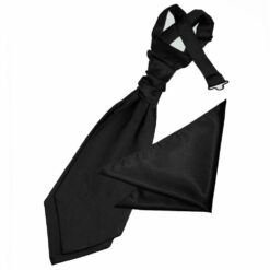 Black Plain Satin Wedding Cravat and Pocket Square Set for Boys