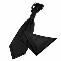 Black Plain Satin Wedding Cravat and Pocket Square Set