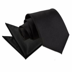 Black Plain Satin Tie and Pocket Square Set