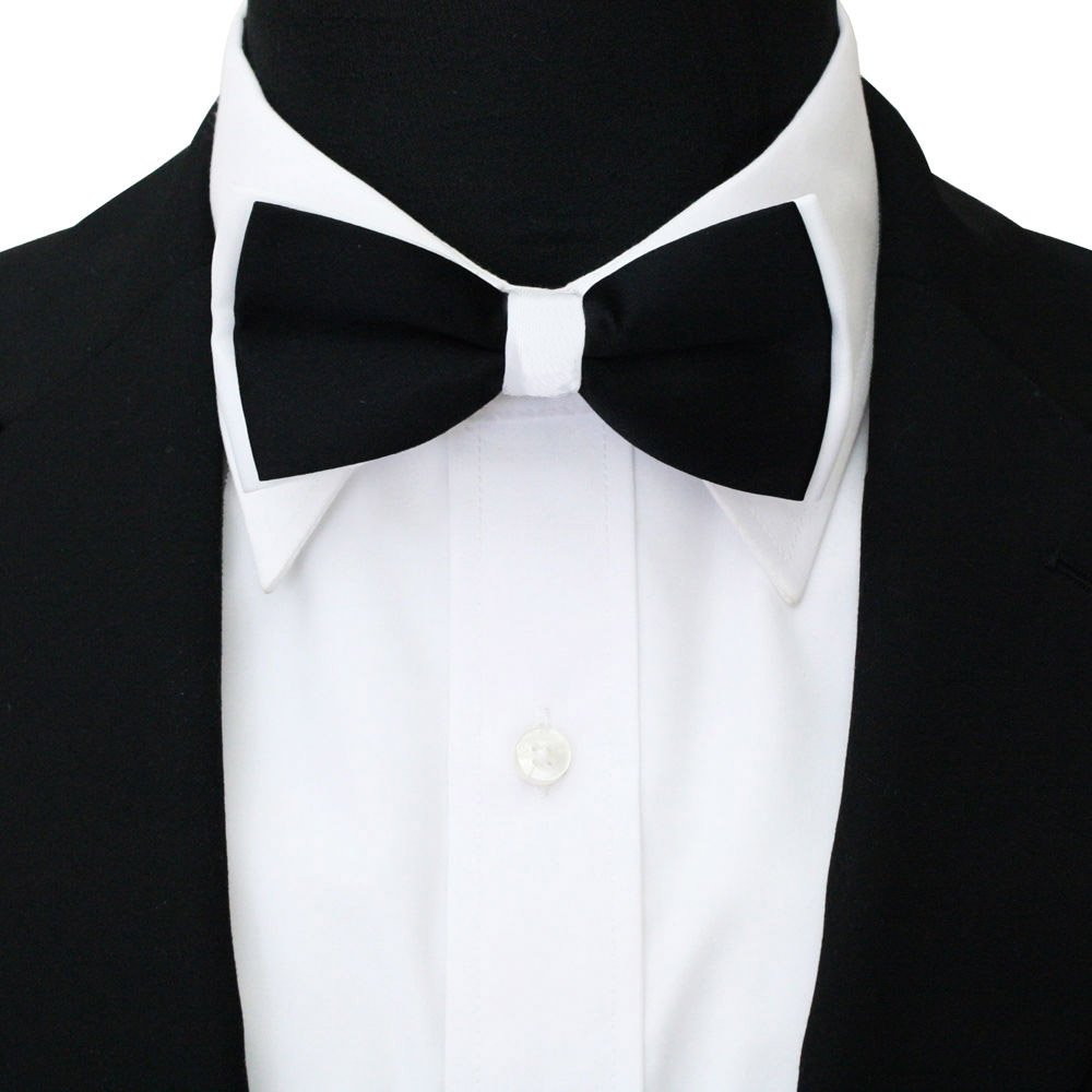 Men's Plain Black & White Satin Bow Tie