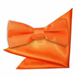 Burnt Orange Plain Satin Bow Tie and Pocket Square Set for Boys