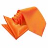 Burnt Orange Plain Satin Tie and Pocket Square Set