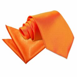 Burnt Orange Plain Satin Tie and Pocket Square Set
