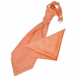 Coral Plain Satin Wedding Cravat and Pocket Square Set for Boys Coral Plain Satin Wedding Cravat and Pocket Square Set for Boys