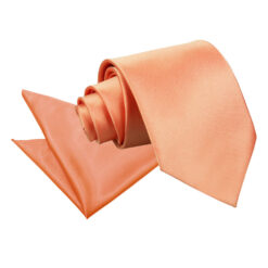 Coral Plain Satin Tie and Pocket Square Set Coral Plain Satin Tie and Pocket Square Set