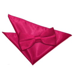 Crimson Red Plain Satin Bow Tie and Pocket Square Set